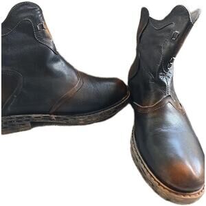 Socofy Women's Boot Size 39 Boho Retro Blue Brown Distressed Bootie AIR DTCO